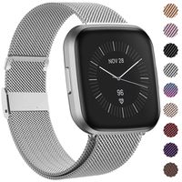 QIBOX Bands Compatible with Fitbit Versa 2 / Versa/Versa Lite Edition, Stainless Steel Metal Band Replacement Sport Bracelet Wristbands Strap Accessories with Magnet Lock Women Men