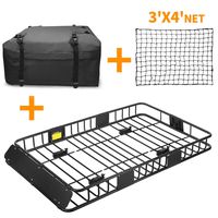 XCAR Roof Rack Basket Rooftop Cargo Carrier + 3' x 4' Cargo Net + Cargo Carrier Bag 15 Cubic ft