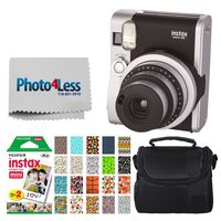 Fujifilm INSTAX Mini 90 Neo Classic Instant Camera (Black) + Fujifilm Instax Mini Instant Film (20 Exposures) + Compact Camera Case + Sticker Frames Sports Package + Photo4Less Cleaning Cloth
