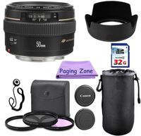Canon EF 50mm f/1.4 USM Camera Lens. PagingZone Deluxe Kit Includes, 3Piece Filter Set + Lens Case + Lens Hood + 32GB Class 10 Card + Cleaning Cloth. for EOS 6D, 70D, 5D MK II III.