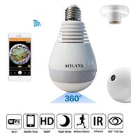 1080P WiFi Light Camera, VRCam Wireless 360 Degrees Fisheye Panoramic for for Home Security Camera E27 LED Dimmable/Pet/Nanny cam with V380pro APP Installation 64G or Cloud Storage (AOLANS