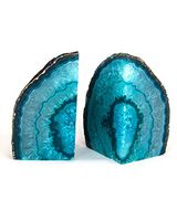 AMOYSTONE Agate Bookends Teal Pair 2-3 lbs Dyed Cut Agate Stone with Rubber Bumpers
