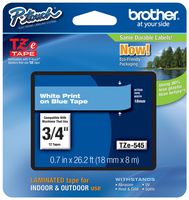 Genuine Brother 3/4" (18mm) White on Blue TZe P-touch Tape for Brother PT-1800, PT1800 Label Maker