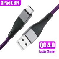 USB Type C Cable, 6ft USB C to USB A Charger 3 Pack (6 Foot) Nylon Braided Fast USB C Charger Cord for Samsung Note 8 Galaxy S10 S9 S8, Pixel, LG V30 G6 G5, Moto Z2, USB C Devices