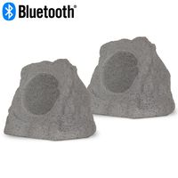Theater Solutions RK6GBT Powered Bluetooth Outdoor Granite Grey 6.5" Rock Speaker Pair with Dual Connection Options