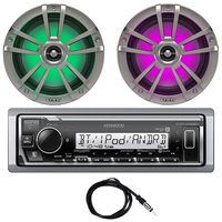 Kenwood Marine Digital Media USB/Bluetooth Receiver (No CD), 2 x Infinity OEM Replacement 6.5" Coaxial Waterproof Speakers w/RGB LED Lighting (Titanium), Enrock Radio Antenna