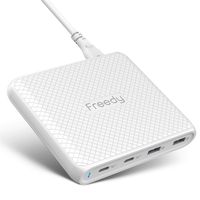 Freedy 90W USB-C Travel Charger Power Station Fast Charging Adapter [2 USB-C PD & 2 QC 3.0] [USB-IF Certified] - Compatible w MacBook, iPad Pro, iPhone Xs/Xs Max/Xr and More (White)