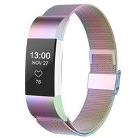 CCnutri Compatible with Fitbit Charge 2 Bands, Stainless Steel Loop Metal Mesh Bracelet for Fitbit Charge 2 Replacement Wristbands for Women Men, Small Colorful