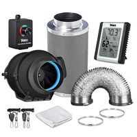 iPower GLFANXEXPSET4D25CHUMD 4 Inch 150 CFM Inline Carbon Filter 25 Feet Ducting with Fan Speed Controller and Temperature Humidity Monitor and Grow Tent Ventilation, 4" Kits, Black