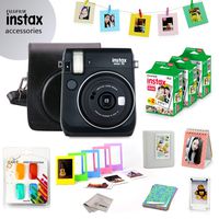 Fujifilm Instax Mini 70 Bundle (Black) - Fuji Camera Instant Film (60 Sheets) + 9-in-1 Accessory Bundle - Carry Case, 4 Color Filters, 2 Photo Albums, Assorted Frames & Much More