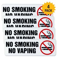 No Smoking No Vaping Sign: Indoor Outdoor No Smoking Warning. 9 x 3 Inches, Pack of 4