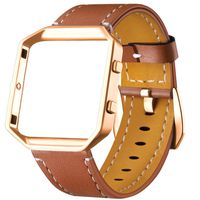 Dizywiee for Fitbit Blaze Leather Bands with Metal Frame, Classic Genuine Leather Wristband for Fitbit Blaze Replacement Fitness Strap Women Men