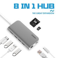 USB C Hub Adapter, 8-in-1 USB C Adapter, with 4K USB C to HDMI, USB C Port, RJ45 Gigabit Ethernet, SD/TF Card Reader, 3 USB 3.0 Ports, for MacBook Pro 2019/2018/2017, Chromebook, XPS, and More