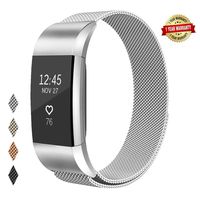 Yikee Replacement Bands Compatible for Charge 2. Men Women Adjustable Stainless Steel Metal Mesh Smartwatch Accessories Band Strap with Unique Magnet Clasp (Silver, S(5.5" - 8.5"))
