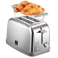 2 Slice Toaster with 7 Bread Shade Settings and Warming Rack, Toast Evenly and Quickly, Extra Wide Slots, Bagel Toaster, Defrost/Bagel/Cancel Function, Removable Crumb Tray, Stainless Steel Toaster