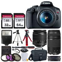 Canon EOS Rebel T7 DSLR Camera + EF-S 18-55mm f/3.5-5.6 is II + EF 75-300mm f/4-5.6 III Lens + Canon EOS Shoulder Bag + 32GB Memory Card + 64GB Memory Card + 2x Tripod + Slave Flash - Top Value Bundle