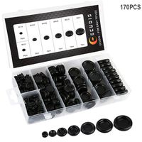 ECUDIS 170Pcs Rubber Grommet Firewall Hole Plug Set Electrical Wire Gasket Assortment, Set of 7 Different Metric Sizes, with See-Through Divided Organizer Case for Car Machine Pump Water Pipe