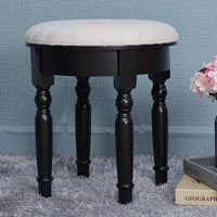 IWELL Country Style Vanity Stool with Rubber Wood Leg, Round Padded Dressing Makeup Stool, Capacity 300LBs, Piano Seat Chair Bench in Bedroom, Bathroom, Easy Assembly, Black ASZD004H