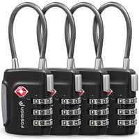 Fosmon TSA Approved Cable Luggage Locks, (4 Pack) Re-settable Easy to Read 3 Digit Combination with Alloy Body and Release Button for Travel Bag, Suit Case & Luggage - Black