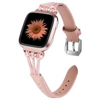 TOYOUTHS Leather Strap Compatible with Fitbit Versa/Versa 2/Versa Lite Bands for Women Men Slim Genuine Leather Replacement Versa Special Edition Wristbands Accessories Handmade Bracelet Blush Pink