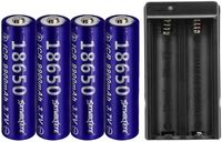 4 PCS of 18650-Rechargeable-Batteries,Deep Blue,9900mAh 3.7V Li-ion,Button Top,65mmX18mm,With 1 PCS Dual Smart Battery Charger,For Flashlight headlight & Electronic Tools
