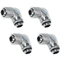 Alphacool HF G1/4" to 10mm ID, 13mm OD Compression Fitting for Soft Tubing, 90° Rotary, Chrome, 4-Pack