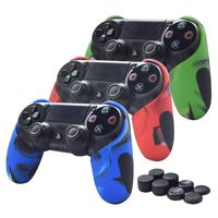 Skin Compatible for PS4 Controller Pandaren Soft Silicone Thicker Half Skin Cover Grip for PS4 /Slim/PRO Controller Set (Skin X 3 + Thumb Grip X 8)(Camouflage Red,Blue,Green)