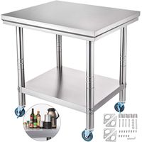 Mophorn Stainless Steel Work Table with Wheels 24 x 30 Prep Table with casters Heavy Duty Work Table for Commercial Kitchen Restaurant Business (24 x 30 x 32 Inch)