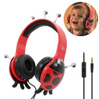 VCOM Wired Children Headphones - Over Ear Kids Headset Ladybug Design Earphones with Volume Limited & Microphone, 3.5mm Plug Compatible for iPad Kindle Laptop Tablets Electronic Learning(Black)