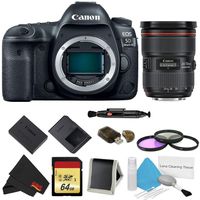 Canon EOS 5D Mark IV DSLR Camera (Body Only) 3 Piece Filter + Memory Kit w/ 24-70mm F/2.8L II USM Lens - International Model
