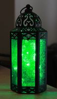 Vela Lanterns Moroccan Style Candle Lantern with LED Lights, Medium, Green Glass