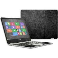 MightySkins Skin Compatible with Samsung Chromebook Plus 12.3"(2017 - Black Leather | Protective, Durable, and Unique Vinyl wrap Cover | Easy to Apply, Remove, and Change Styles | Made in The USA