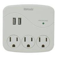 Woods 41029 3 Outlet Surge Tap With 2 USB Ports, 560 Joules of Protection, White
