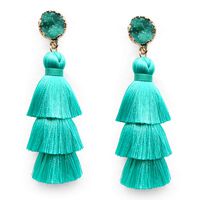 Turquoise Tassel Drop Dangle Earrings Fashion Statement Lightweight 3 Layered Tassle Long Thread Tassel Fringe Stud Earrings for Women