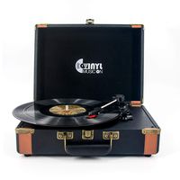 VMO 3 Speed Suitcase Turntable with Speakers,Portable Vinyl Record Player with RCA Output&Aux Input and Headphone Jack,Retro Black