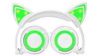 Jamsonic LED Light Up Foldable Cat Ear Headphones use for Phones, PC, MP3, MP4 (White/Green)