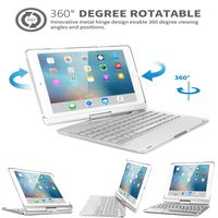 TechCode iPad Keyboard Cover for iPad 9.7, 360 Rotate - Slim Fit - Wireless Bluetooth - 7 Color Backlit - Flip Tablet Case w/Smart Keyboard Shell for iPad 2018 (6th Gen) / iPad 2017 (5th Gen),Silver