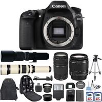 Canon EOS 80D SLR CMOS 24.2MP Digital Camera with Canon EF-S 18-55mm STM Lens + Canon 75-300mm Zoom Lens + 500mm Preset Telephoto Lens + 650-1300mm Zoom Lens + 2 pc Commander 32GB Memory Cards