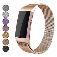 Mosonoi Compatiable with Fitbit Charge 3 Bands, Adjustable Metal Bands Replacement Straps Fit for Fitbit Charge 3/ Charge 3 SE Smartwatch Women Men(Small, Copper Gold)
