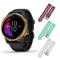 Garmin Venu GPS Smartwatch with AMOLED Display and Included Wearable4U 3 Straps Bundle (Black/Gold, Berry/Teal/White)