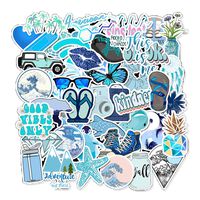 VSCO Blue Stickers 50 Pcs for Girl Boy Lovely Waterproof Stickers Aesthetic Trendy Water Bottles Stickers Suitable for Hydro Flask,Laptop,Phone,Travel,Sharing,Yeti, Car (Blue)