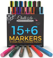 Chalk Markers & Metallic Colors (Pack of 21) Neon Chalk Pens - For Chalkboard, Blackboards, Window, Labels, Bistro, Glass - Wet Wipe Erasable - 6mm Reversible Bullet & Chisel Tip