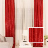 TRLYC 2pcs Sparkly Sequin Fabric Window Curtains/Drape/Panels/Window Treatment Sets 2x8FT Red