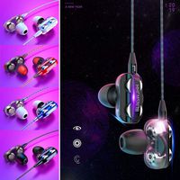 Halffle in-Ear Headphones Double-Acting Double Speaker Wired Earphones with Microphone Headsets