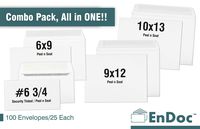 10x13, 9x12, 6x9 Self Seal, 6 3/4 Security Tinted Envelopes Assorted 25 Each Bright White Color - Office Envelopes Bulk Variety Pack - Desk Storage Box - 100 Count Total Booklet
