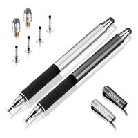 Universal Stylus Pen - Auorld Capacitive Stylus with Disc Tip & Fiber Tip, High Sensitivity & Precision styli Pens, Universal for Tablet, Smart Phone and Other Touch Screens Devices (Black+Silver)