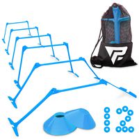 Pro Adjustable Hurdles and Cone Set - 6 Agility Hurdles (6", 9" or 12" Height) with 12 Disc Cones for Soccer, Sports, Plyometric Speed Training - Includes Carry Bag & 2 Agility Drills eBooks (Blue)