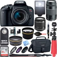 Canon EOS Rebel T7i DSLR Camera (1894C002) + 18-55mm IS STM & 75-300mm III Lens Kit + Accessory Bundle 32GB SDXC Memory + DSLR Photo Bag + Wide Angle Lens + 2x Telephoto Lens + Flash + Remote + Tripod