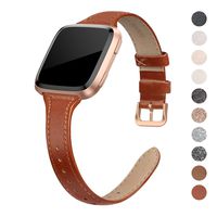 QusFy Genuine Leather Bands Compatible with Fitbit Versa 2 / Fitbit Versa Lite & SE/Fitbit Versa, Slim Thin Leather Band Replacement Strap for Versa Women (5.7" - 7.8"), Black, Champagne, Rose Gold