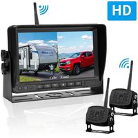RV Dual Digital Wireless Backup Camera Kit with 7 Inch LCD Monitor Trailer Rear View Front View Camera Without Difference Color No Interference IP69 Waterproof Latest Wide-Angle Camera